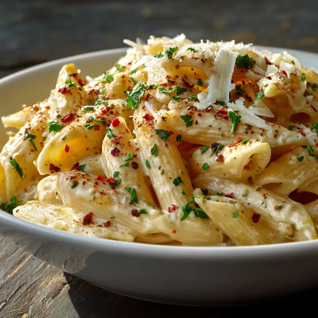 A fork twirling into a bowl of one-pan creamy garlic pasta, illustrating the perfect bite of this simple and delicious weeknight meal.