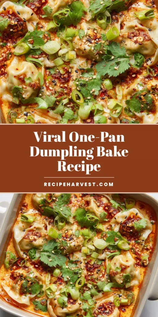 The Ultimate Viral Dumpling Bake: Crispy, Creamy, and Spicy 4 A savory Viral Dumpling Bake in a modern square light gray ceramic casserole dish on a white marble countertop.