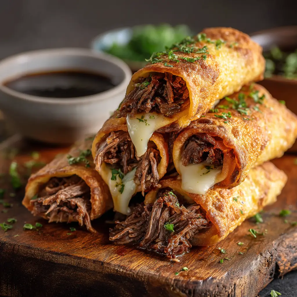 Close up macro shot of savory shredded beef and dripping melted cheese inside a crispy tortilla wrap.