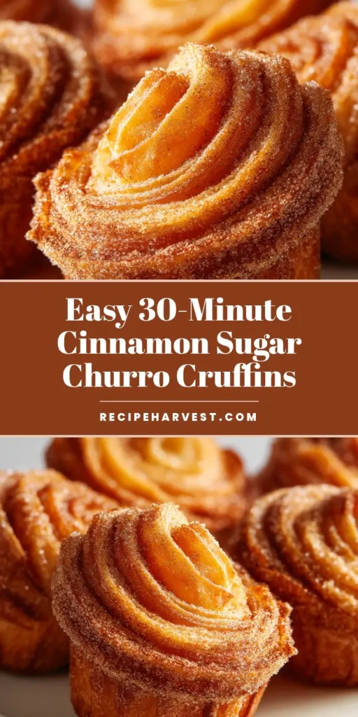 A close-up view of photorealistic, golden-brown Churro Cruffins showcasing perfectly swirled flaky layers coated in sparkling cinnamon sugar.