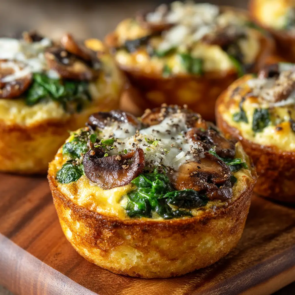 Spinach and Mushroom Quiche Muffins (The Ultimate Healthy Breakfast) 1 The process of filling a muffin tin with the egg, spinach, and mushroom mixture before baking the quiche muffins.