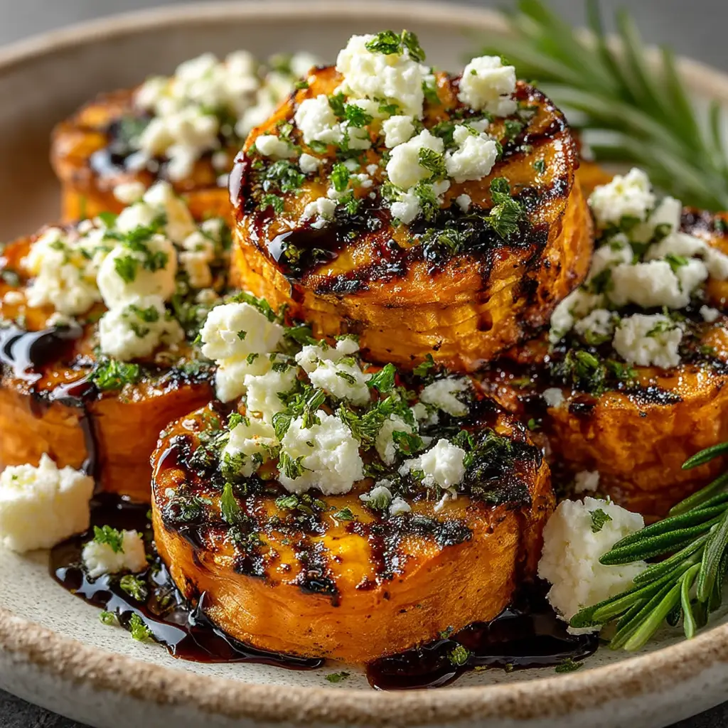 Seasoned sweet potato medallions spread out on a parchment-lined baking sheet before being roasted in the oven.