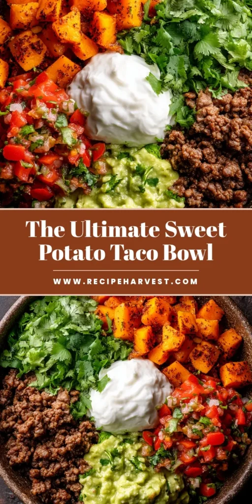 Sweet Potato Taco Bowl: The Ultimate Healthy Recipe! 4 A vibrant and healthy Sweet Potato Taco Bowl loaded with roasted sweet potatoes, black beans, corn, and fresh toppings, drizzled with a creamy chipotle dressing.