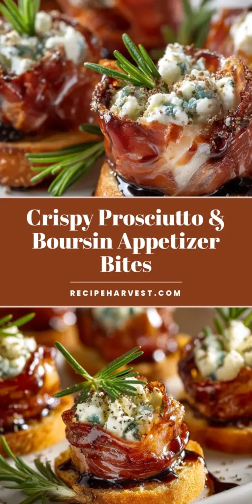 Crispy Prosciutto Appetizer with Boursin and Honey Balsamic Glaze 4 An overhead shot of crispy prosciutto appetizers on a white plate, ready to be shared. (Crispy Prosciutto Appetizer)