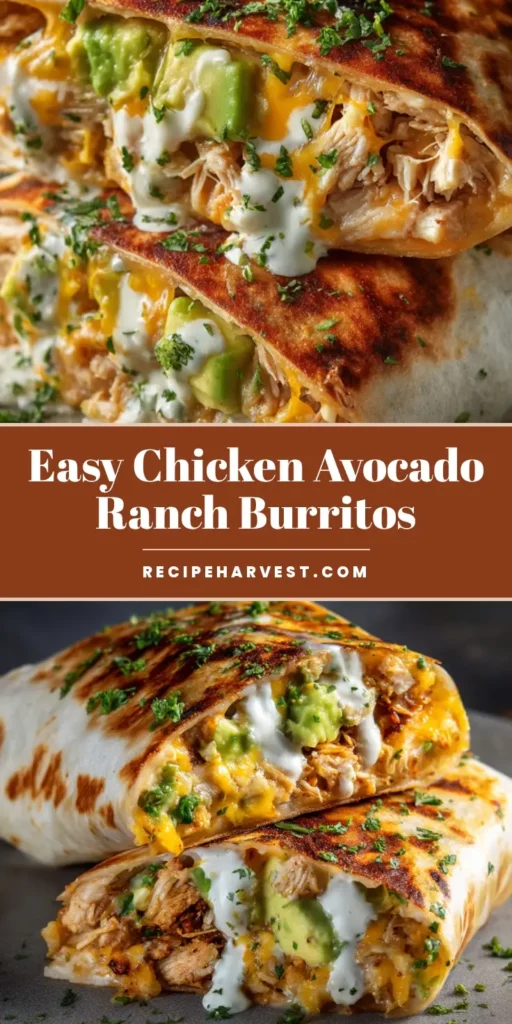 A close up shot of two golden-grilled chicken avocado ranch burritos stacked on a grey plate, with melted cheese and fresh parsley visible. (Chicken Avocado Ranch Burritos)