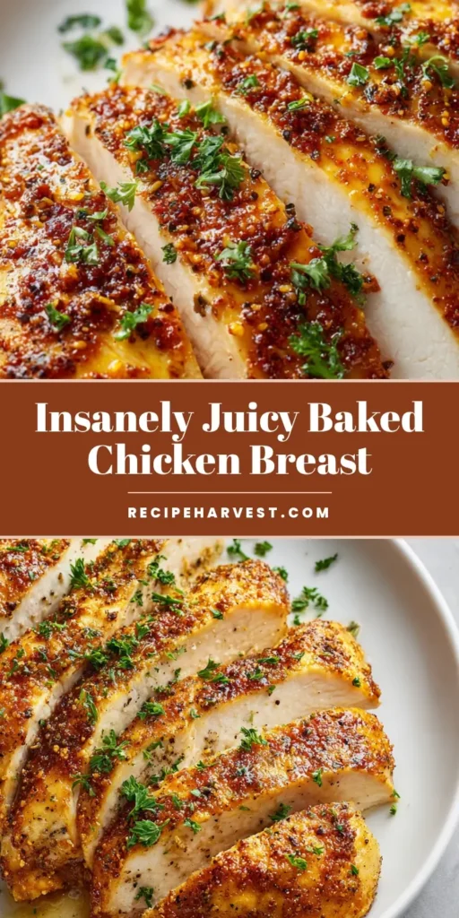 Slices of Oven Baked Chicken Breast with golden brown spice rub and fresh parsley on a white plate.