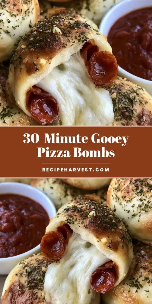 A stack of golden-brown Pepperoni Pizza Bombs with a cheese pull and marinara dip.