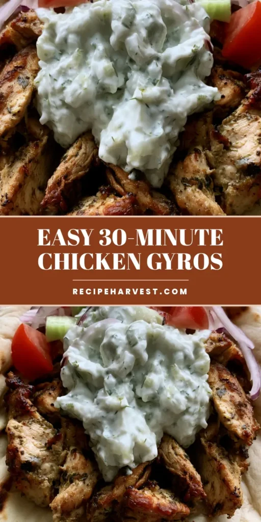 Close-up of a handheld Greek Chicken Gyro with seared chicken, creamy tzatziki, and charred pita bread.