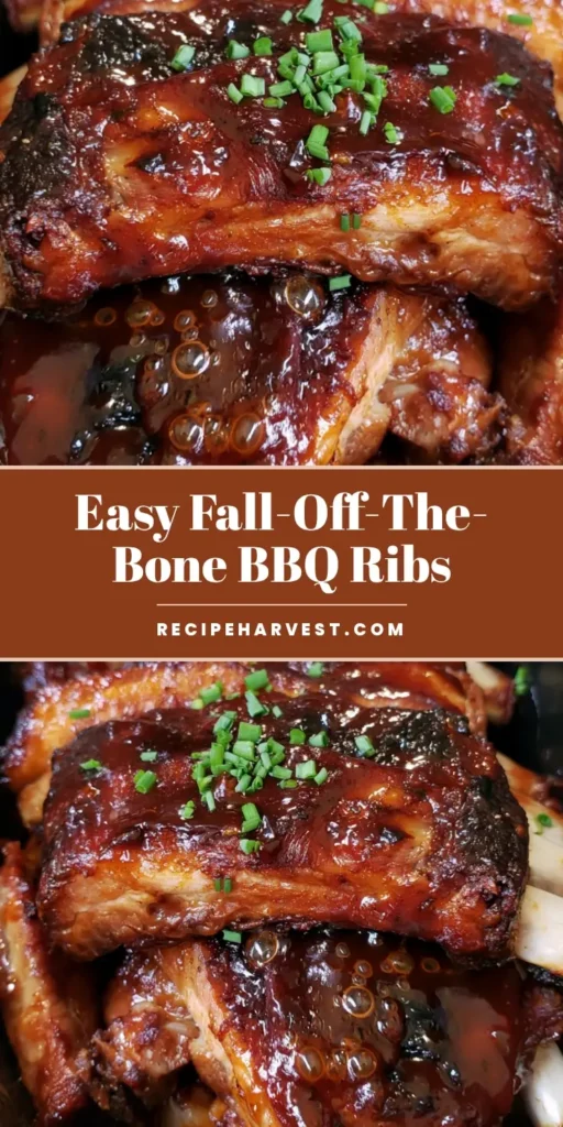 Crockpot BBQ Ribs: The Best Fall-Off-The-Bone Mahogany Glazed Ribs 3 A close-up shot of slow-cooked Crockpot BBQ Ribs with a thick mahogany glaze and fresh chives.