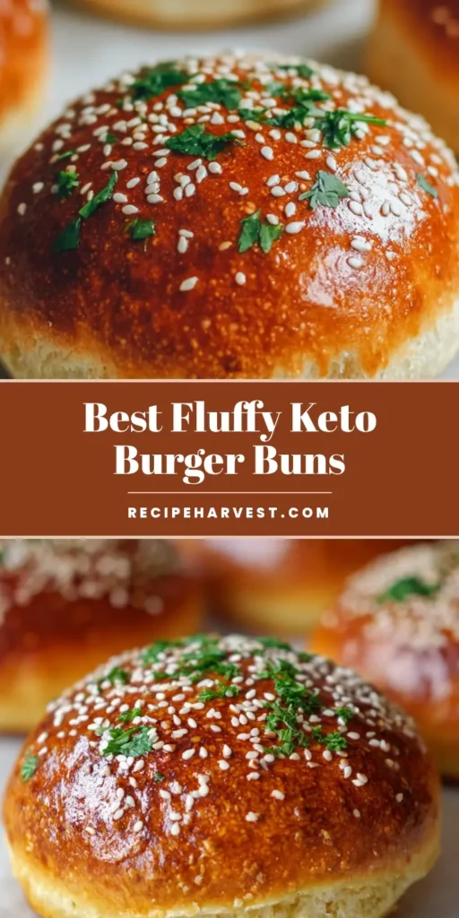 Keto Burger Buns: The Ultimate Fluffy Low-Carb Recipe with a Glossy Finish 4 A stack of glossy golden-brown Keto Burger Buns topped with white sesame seeds and fresh parsley. (Keto Burger Buns)
