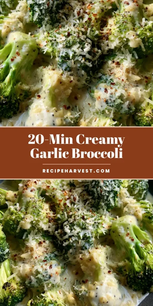 A close-up, top-down view of tender-crisp Creamy Garlic Parmesan Broccoli with charred edges in a dark gray bowl.
