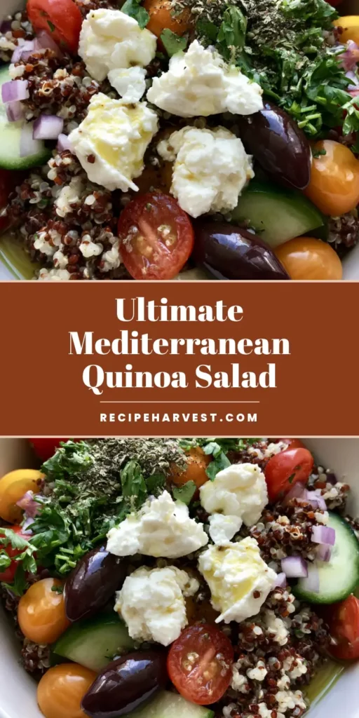 Mediterranean Quinoa Salad: The Ultimate Easy & Healthy Recipe 3 A top-down view of a vibrant Mediterranean Quinoa Salad in a white bowl, featuring red and yellow tomatoes, cucumber, and feta. (Mediterranean Quinoa Salad)