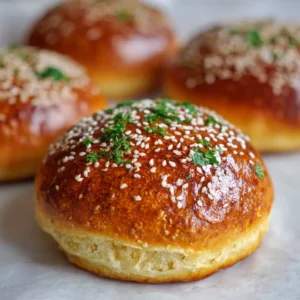 Close-up of a split Keto Burger Bun showing the soft porous bread interior and glossy sesame crust. (Keto Burger Buns)