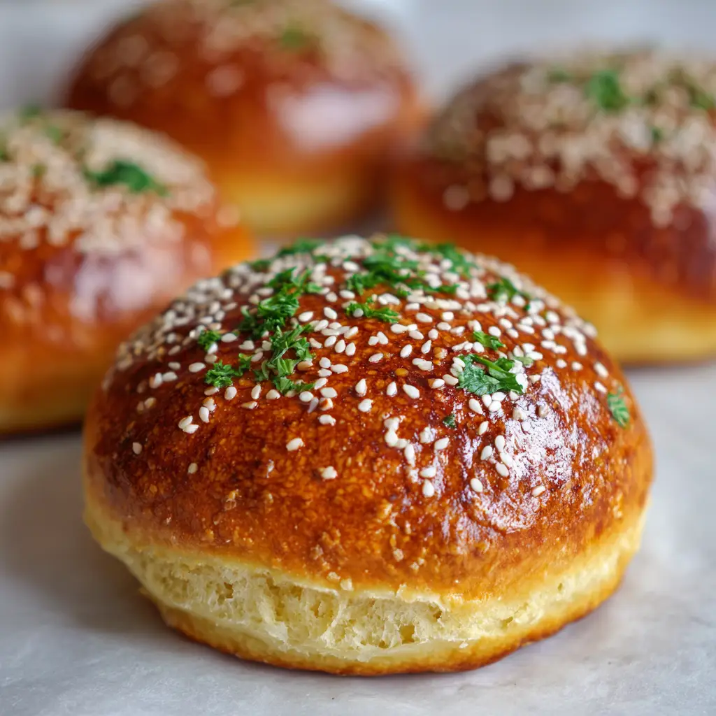 Keto Burger Buns: The Ultimate Fluffy Low-Carb Recipe with a Glossy Finish 2 Close-up of a split Keto Burger Bun showing the soft porous bread interior and glossy sesame crust. (Keto Burger Buns)