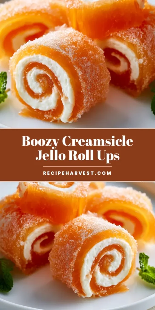 Creamsicle Vodka Jello Rollups: The Ultimate Boozy Party Treat 4 A close-up of Creamsicle Vodka Jello Rollups showing the tight orange and white spiral pattern, coated in granulated sugar on a white plate.