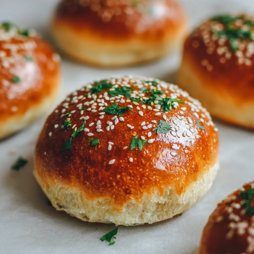 Keto Burger Buns: The Ultimate Fluffy Low-Carb Recipe with a Glossy Finish 1 A handheld photo of several Keto Burger Buns on a white surface with soft natural lighting.