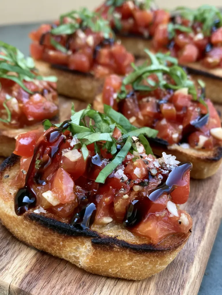 Italian Tomato Bruschetta: The Ultimate Crispy Balsamic Recipe 1 Juicy diced Roma tomatoes with minced garlic and sea salt grains. (Italian Tomato Bruschetta)