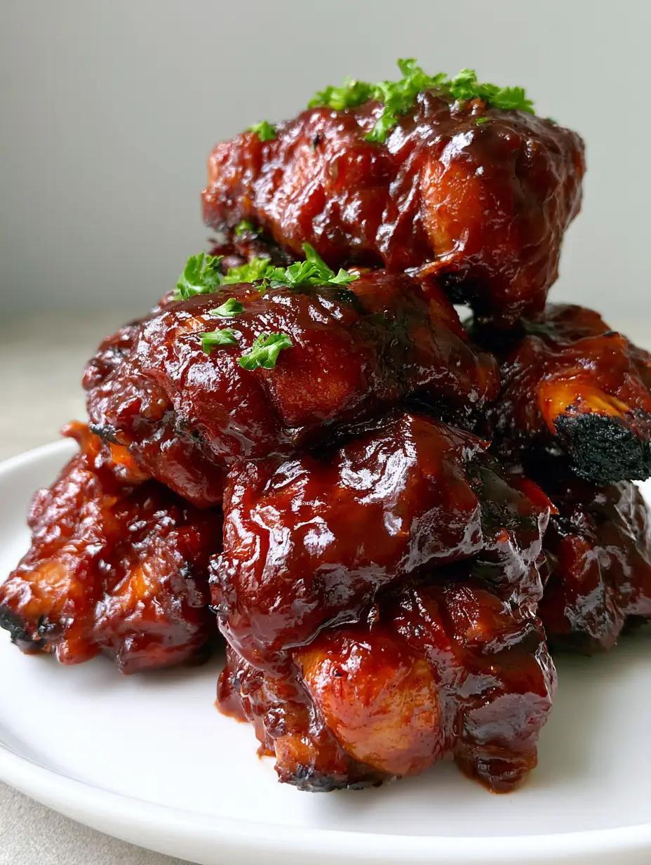 Oven-Baked Country Style Ribs: The Ultimate Sticky and Tender Recipe 3 Close-up of slow-roasted Oven-Baked Country Style Ribs showing the dark reddish-brown sauce and charred caramelized edges.