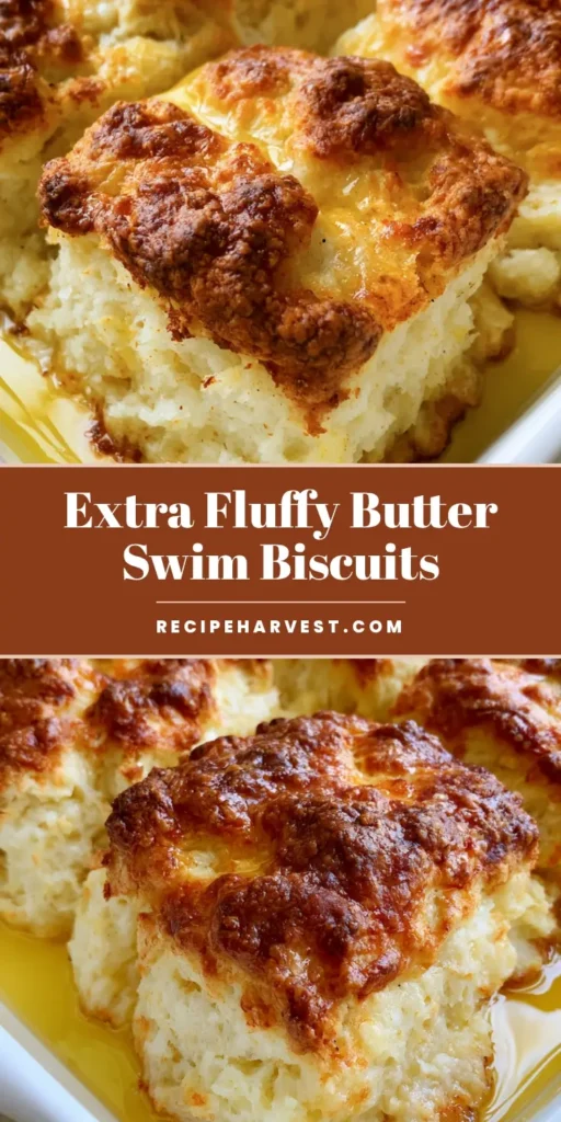 Butter Swim Biscuits: The Easiest Fluffy Buttermilk Biscuit Recipe 3 Tall Butter Swim Biscuits with golden-brown craggy tops sitting in a pool of melted butter in a white ceramic dish.