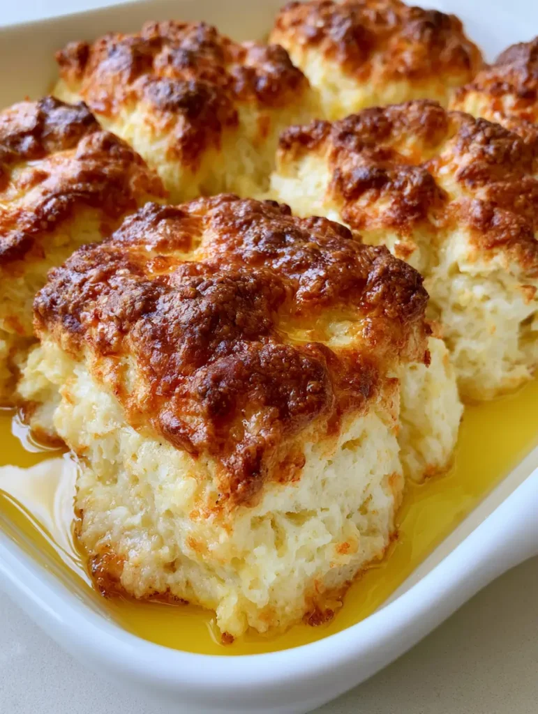 Close-up of square-cut Butter Swim Biscuits showing the soft white interior and crispy golden crust.