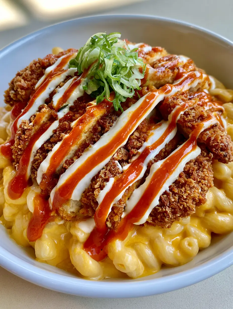 Buffalo Chicken Mac and Cheese: The Ultimate Creamy & Crispy Comfort Food 3 A handheld smartphone photo showing a bowl of creamy Buffalo Chicken Mac and Cheese topped with crispy fried chicken.