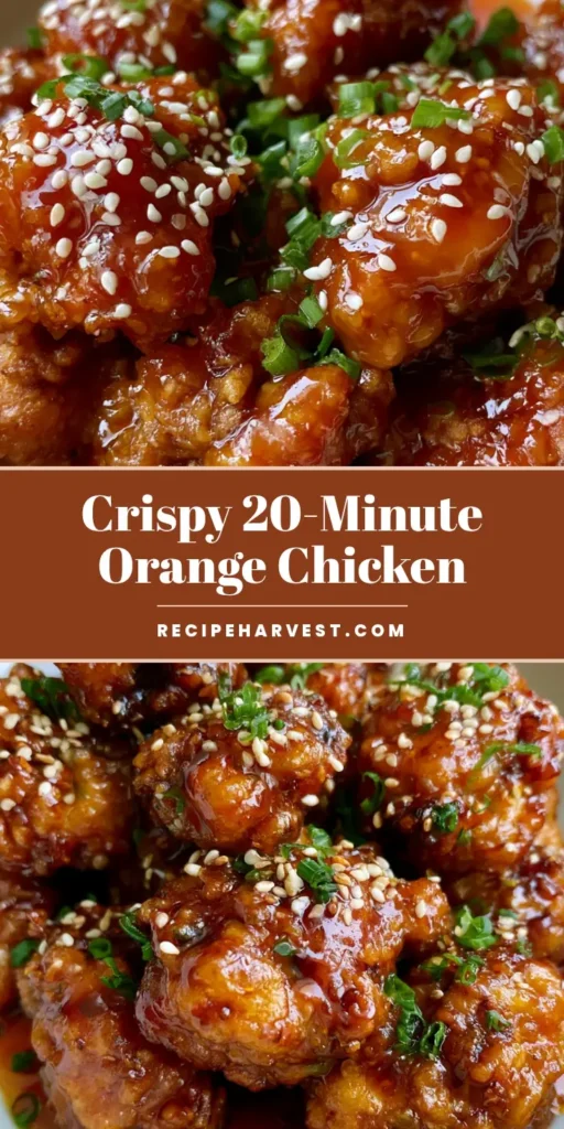 A top-down view of an Orange Chicken Recipe featuring crispy chicken nuggets in a glossy amber sauce with green scallions. (Orange Chicken Recipe)