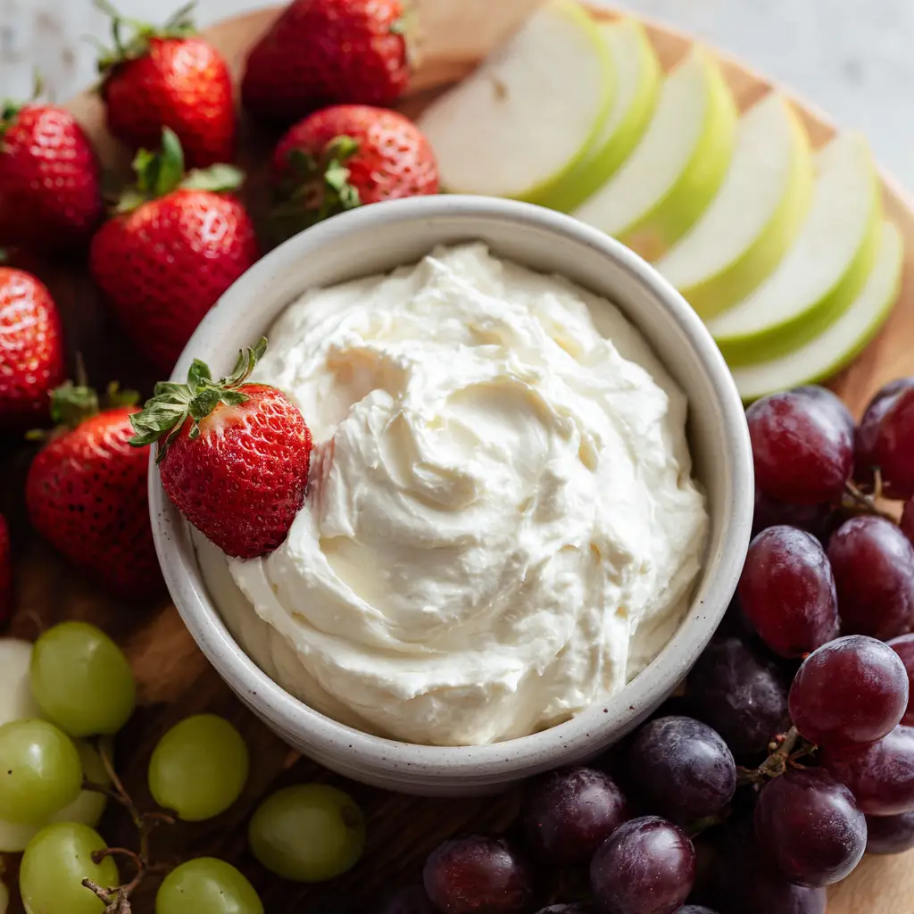 Marshmallow Cream Cheese Fruit Dip: The Ultimate 3-Ingredient Fluffy Recipe 1 Marshmallow Cream Cheese Fruit Dip showing soft peaks and a smooth texture in a white bowl.