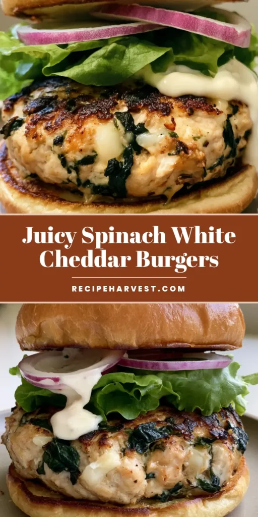 Spinach White Cheddar Chicken Burgers: The Ultimate Juicy Recipe 4 A tall Spinach White Cheddar Chicken Burger on a toasted brioche bun with garlic aioli dripping down the side.
