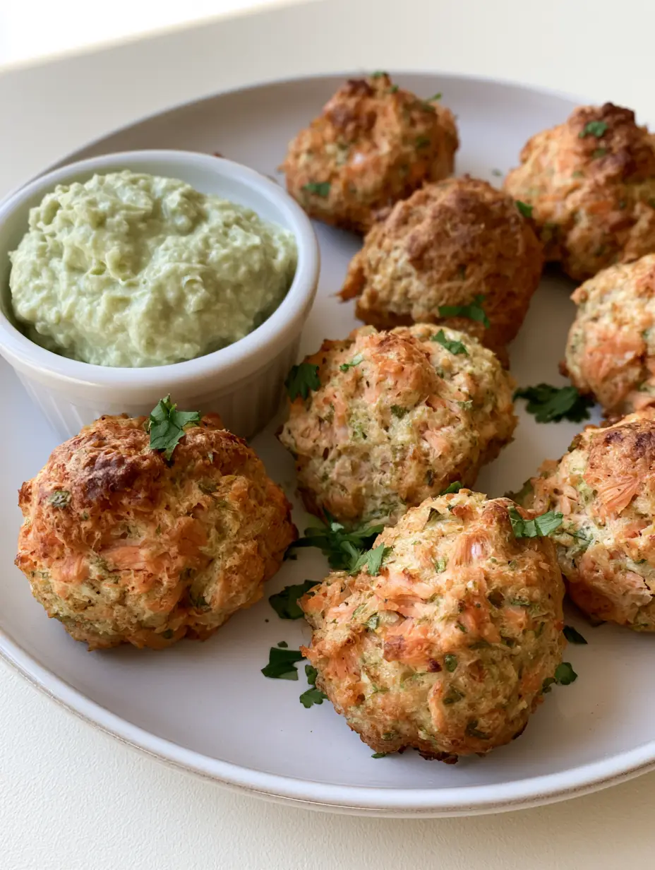 Smartphone photo of oven-baked Salmon Meatballs showing the flaked pink salmon texture and golden-brown exterior.