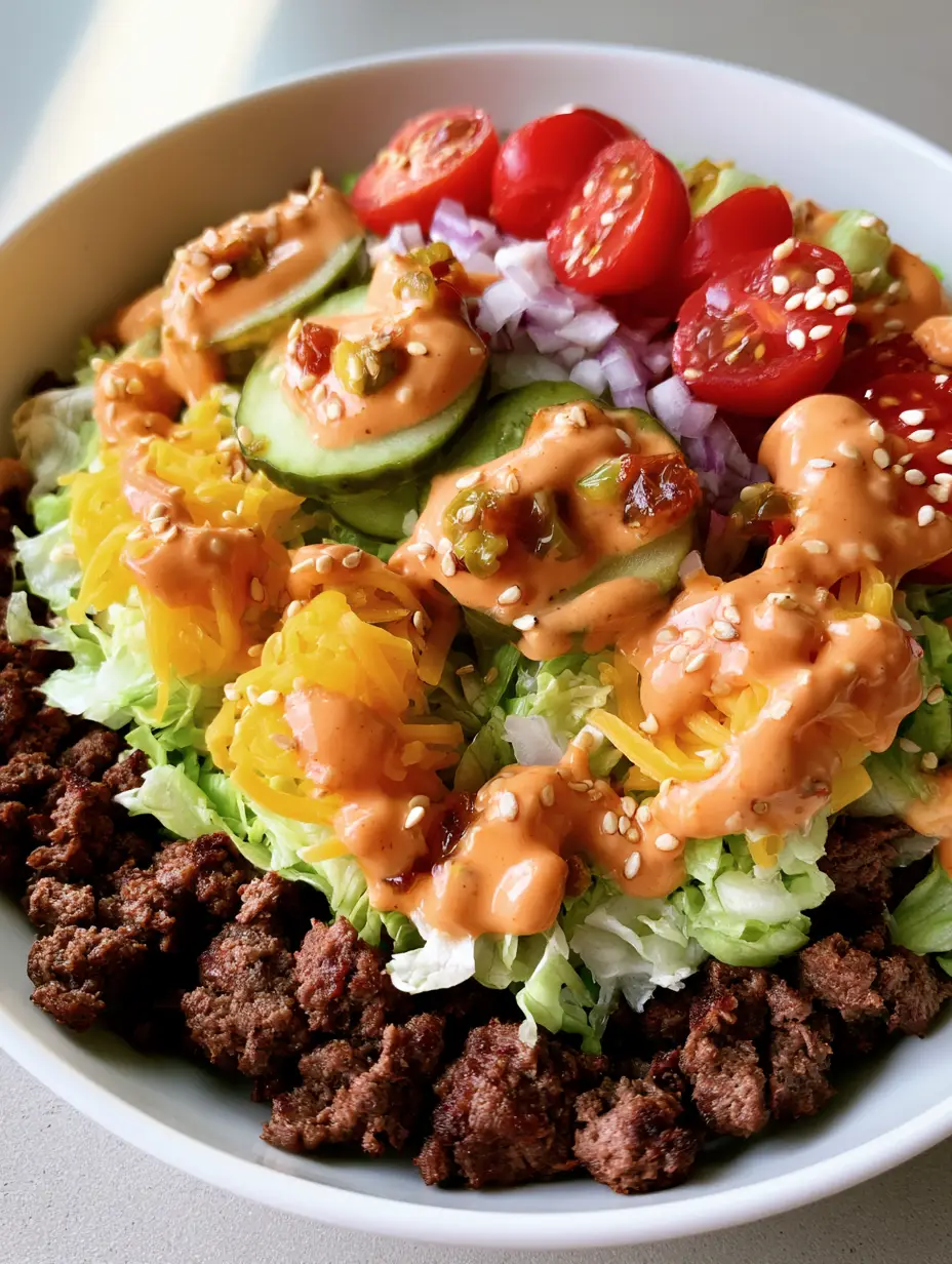 Close-up of browned crumbled beef and melted cheddar in a High-Protein Cheeseburger Bowl. (High-Protein Cheeseburger Bowls)