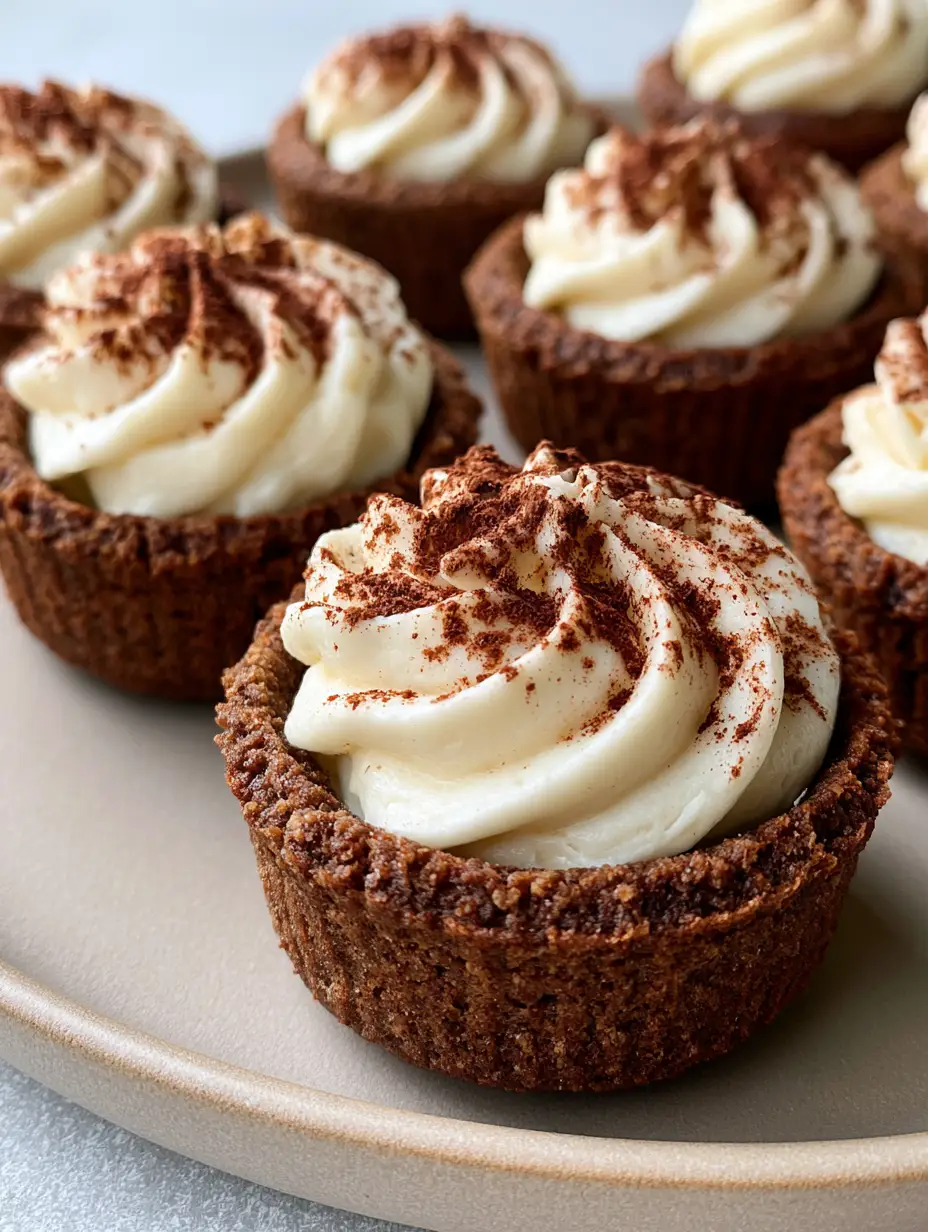 Handheld photo showing the detail of the thick mascarpone filling inside Tiramisu Cookie Cups.