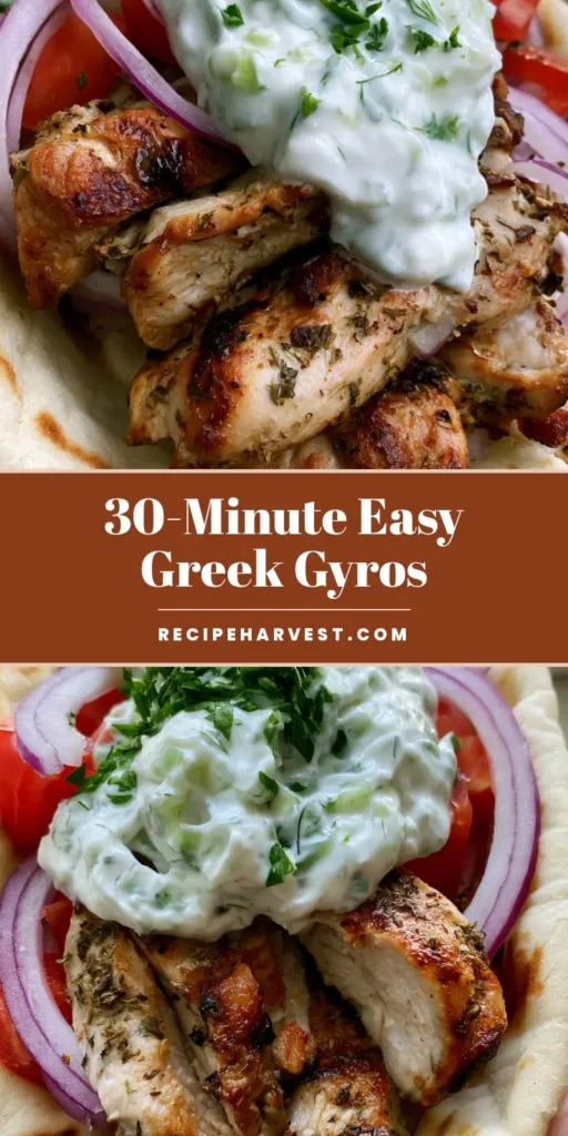 Greek Chicken Gyros with Creamy Homemade Tzatziki Sauce 4 A handheld Greek Chicken Gyro with charred pita, grilled herb chicken, thick white tzatziki sauce, red onions, and diced tomatoes.