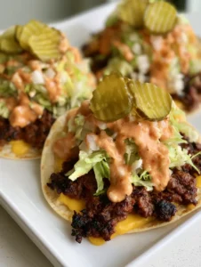 A handheld smartphone photo of Smash Burger Tacos with crispy beef edges, melted yellow American cheese, and finely shredded iceberg lettuce.