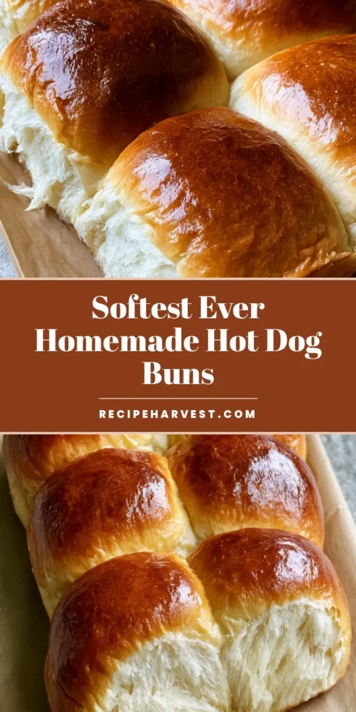Homemade Hot Dog Buns: The Ultimate Fluffy Bakery-Style Recipe 4 Six freshly baked Homemade Hot Dog Buns nestled together on brown parchment paper with a deep golden-brown crust and buttery sheen.