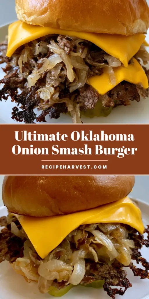 Oklahoma Onion Smash Burger: The Ultimate Guide to Crispy Lacy Edges 3 A close-up of a double Oklahoma Onion Smash Burger with charred lacy edges, melted American cheese, and caramelized onions on a brioche bun.