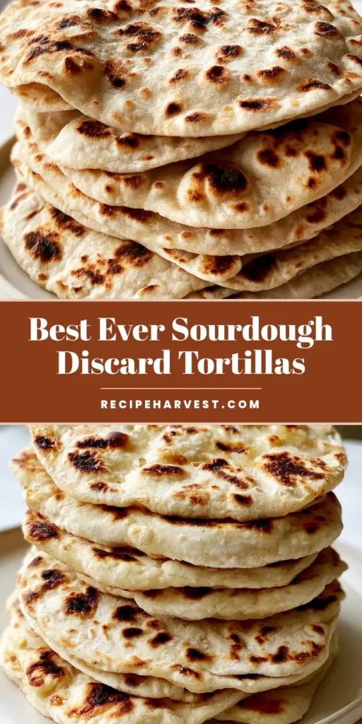 A stack of five Sourdough Discard Tortillas with charred leopard spots on a neutral ceramic plate, morning light. (Sourdough Discard Tortillas)