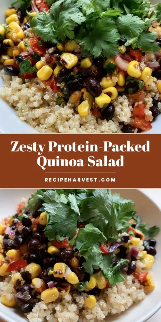 Black Bean and Corn Quinoa Salad with Zesty Lime Vinaigrette 3 A top-down view of a colorful Black Bean and Corn Quinoa Salad in a white bowl, showing charred corn and fresh cilantro. (Black Bean and Corn Quinoa Salad)