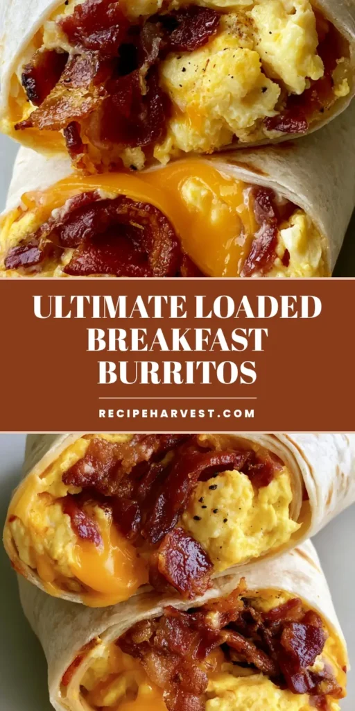 Breakfast Burrito Recipe: The Ultimate Crispy Bacon and Fluffy Egg Guide 3 A close-up vertical shot of a sliced Breakfast Burrito Recipe showing layers of soft scrambled eggs, crispy bacon, and melted cheddar cheese.