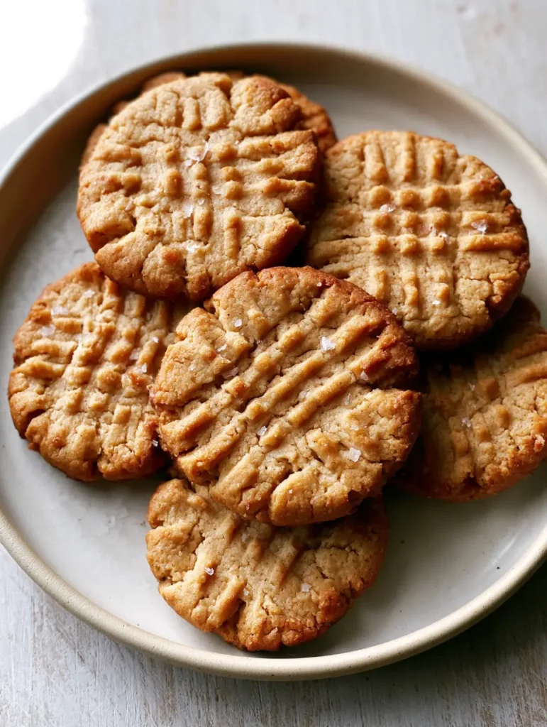 Oat Flour Peanut Butter Cookies: Thick, Chewy, and Perfectly Salted 2 Close-up top-down view of Oat Flour Peanut Butter Cookies showing the matte texture and golden edges.