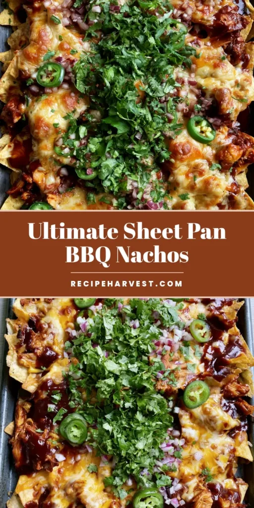 A top-down smartphone photo of loaded BBQ Chicken Nachos on a grey tray with melted cheese and glossy sauce.