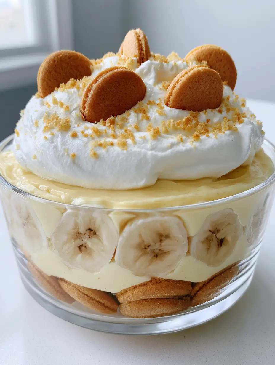 No-Bake Banana Pudding: The Ultimate Easy Layered Dessert 3 Close-up of layered No-Bake Banana Pudding showing smooth custard and banana slices against the glass.