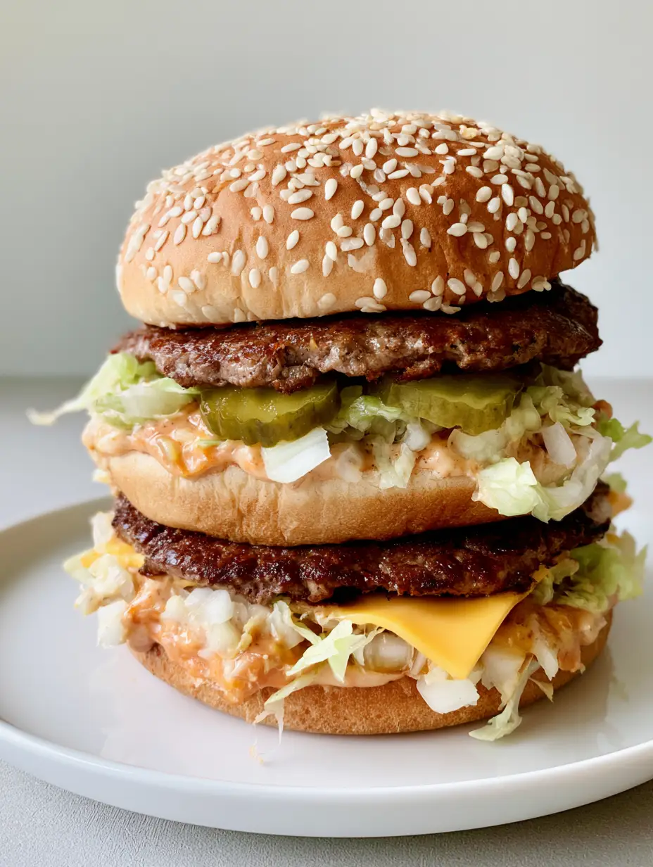 Homemade Big Mac Recipe: The Ultimate Triple-Decker Burger Guide 3 Close-up of the seared beef patties and melted American cheese in a Homemade Big Mac Recipe.