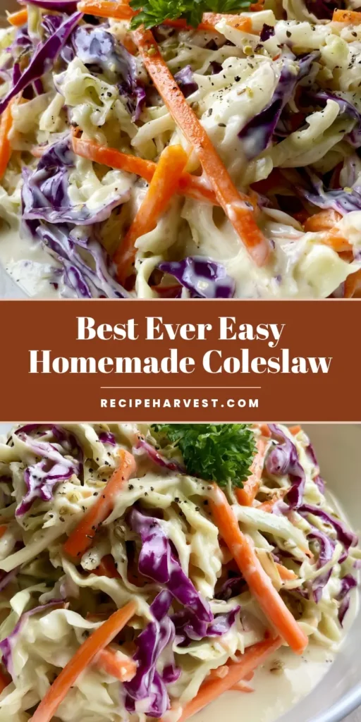 Homemade Coleslaw Recipe: The Ultimate Creamy and Crunchy Side Dish 3 A close-up vertical shot of a white bowl overflowing with Homemade Coleslaw Recipe featuring green and purple cabbage ribbons and orange carrots.
