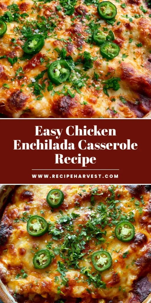 Chicken Enchilada Casserole: The Ultimate Cheesy Comfort Food 4 A close up photo of Chicken Enchilada Casserole with melted cheese, cilantro, and jalapeños.