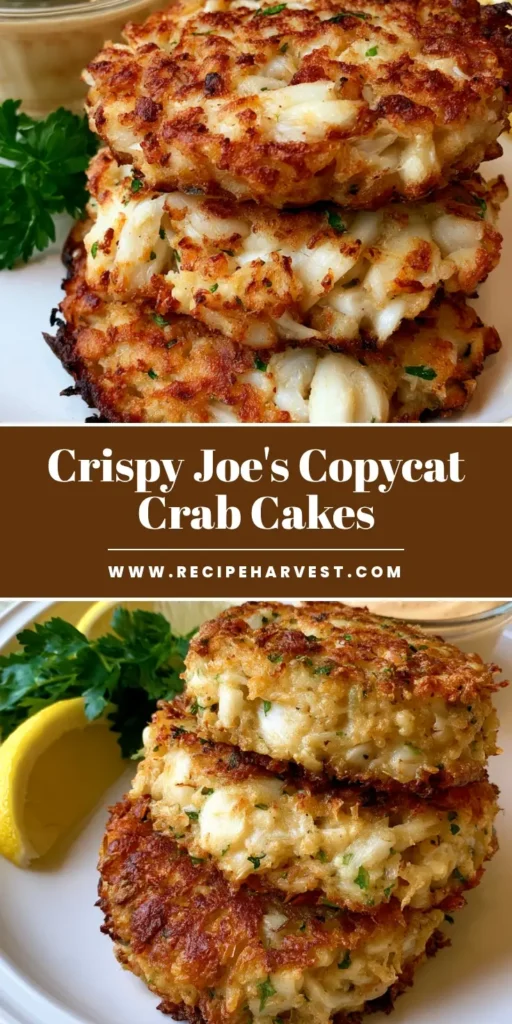 Copycat Joe’s Crab Shack Crab Cakes: The Ultimate Restaurant-Style Recipe 4 A stack of three Copycat Joe’s Crab Shack Crab Cakes on a white plate with lemon wedges and orange remoulade sauce.