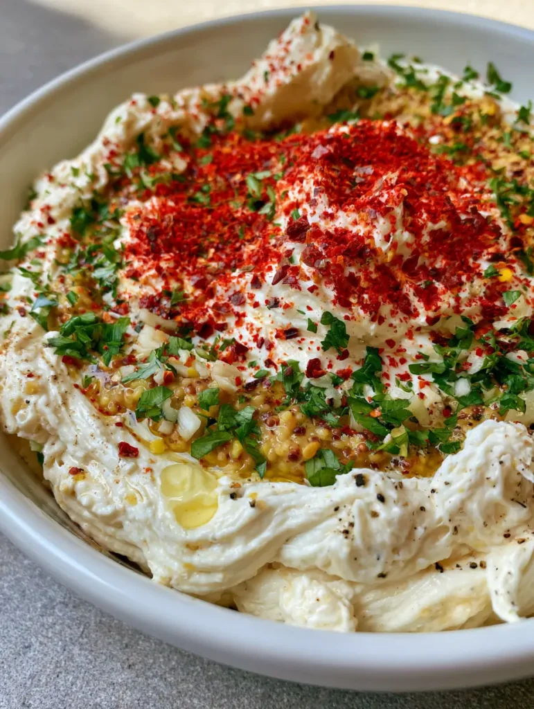 Cowboy Cream Cheese: The Bold, Zesty Whipped Spread You Need 1 Top down view of Cowboy Cream Cheese showing a generous dusting of red pepper flakes and cayenne.