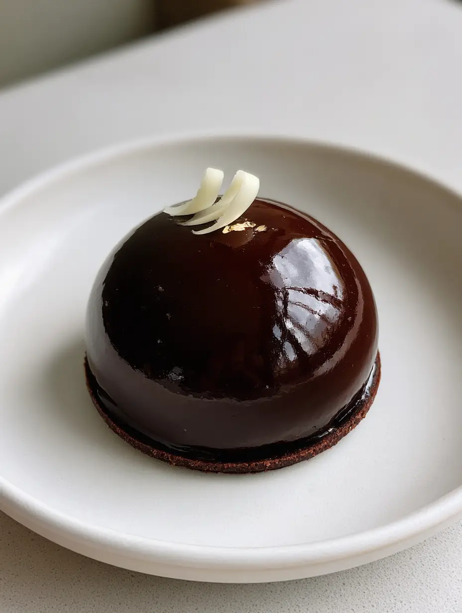 Triple Chocolate Mousse Domes: The Ultimate Mirror Glazed Dessert 3 Close-up shot of Triple Chocolate Mousse Domes showing the high-shine reflective quality of the glaze.