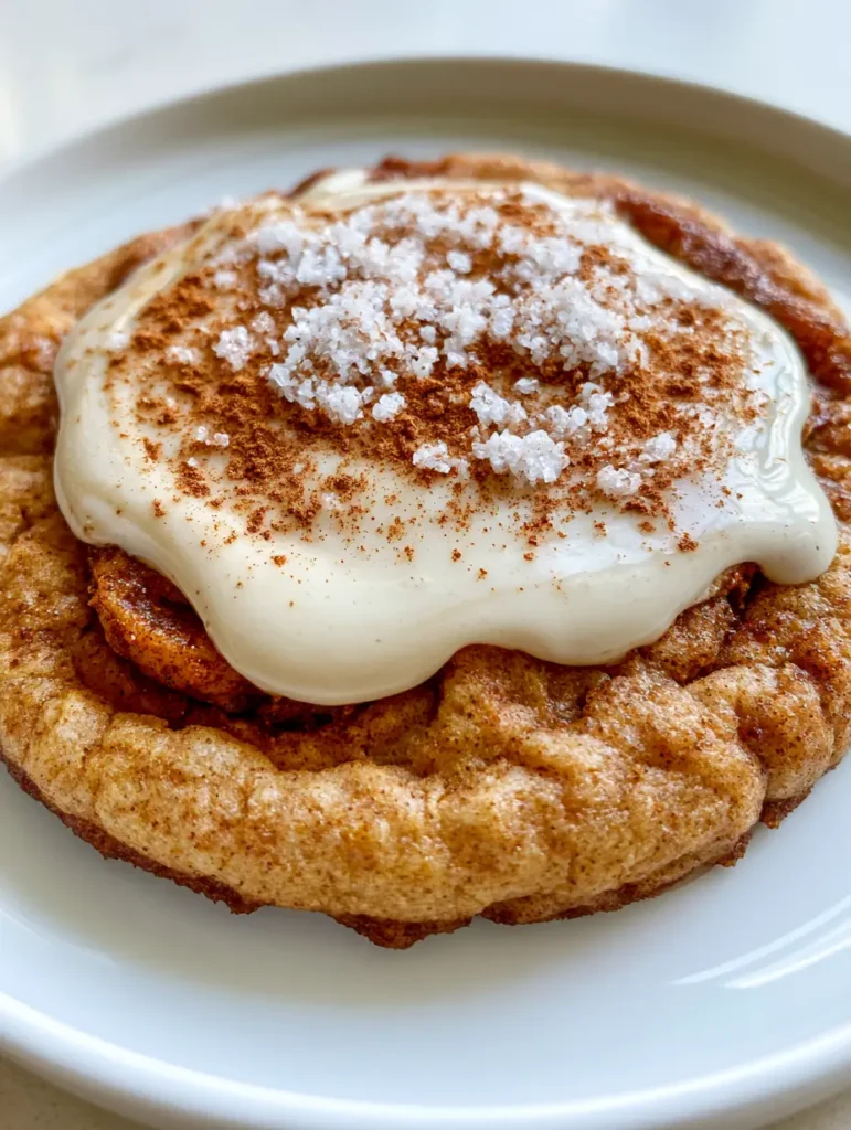 Close-up of a French toast cookie showing the golden-brown crinkled dough and creamy white maple glaze pooling at the edges.