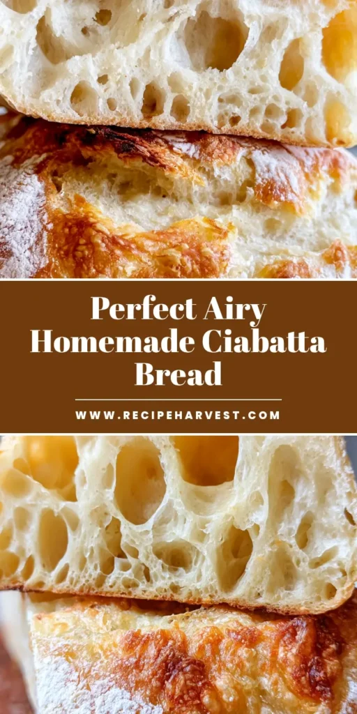 Ciabatta Bread Recipe: The Ultimate Guide to Authentic Airy Loaves 4 A thick cross-section slice of ciabatta bread showing large open air pockets and a golden-brown crispy crust on a rustic wooden board. (Ciabatta Bread Recipe)