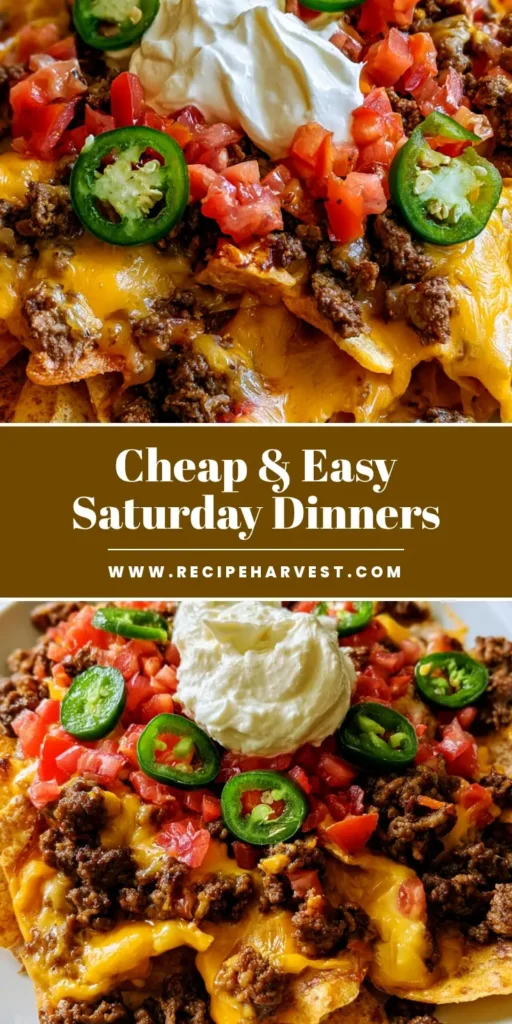 A smartphone photo of loaded beef nachos on a white plate with melted cheese, jalapeños, and sour cream. (Saturday night dinner ideas)
